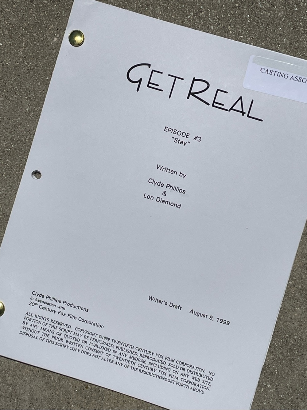 Get Real 90s TV Series Anne Hathaway Eisenberg EOC Production Used Script #3